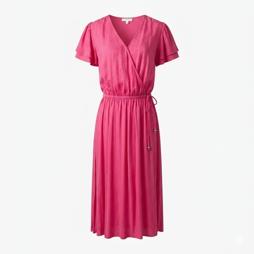 NEW Westbound Woman Women's 3XL Pink Swiss Dot Flutter Sleeve Long Dress‎